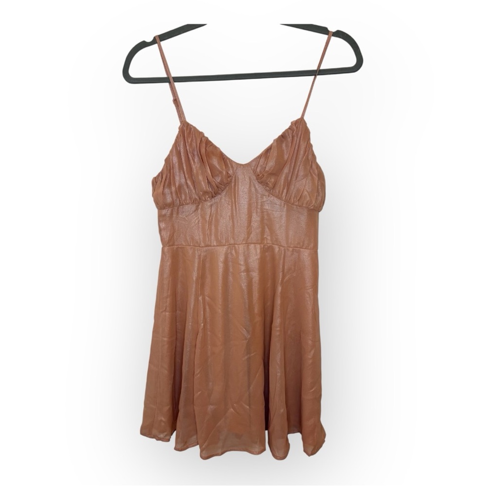 Lulus Blush Pink Iridescent Babydoll Mini Dress Bustier Party Cocktail Small NWT